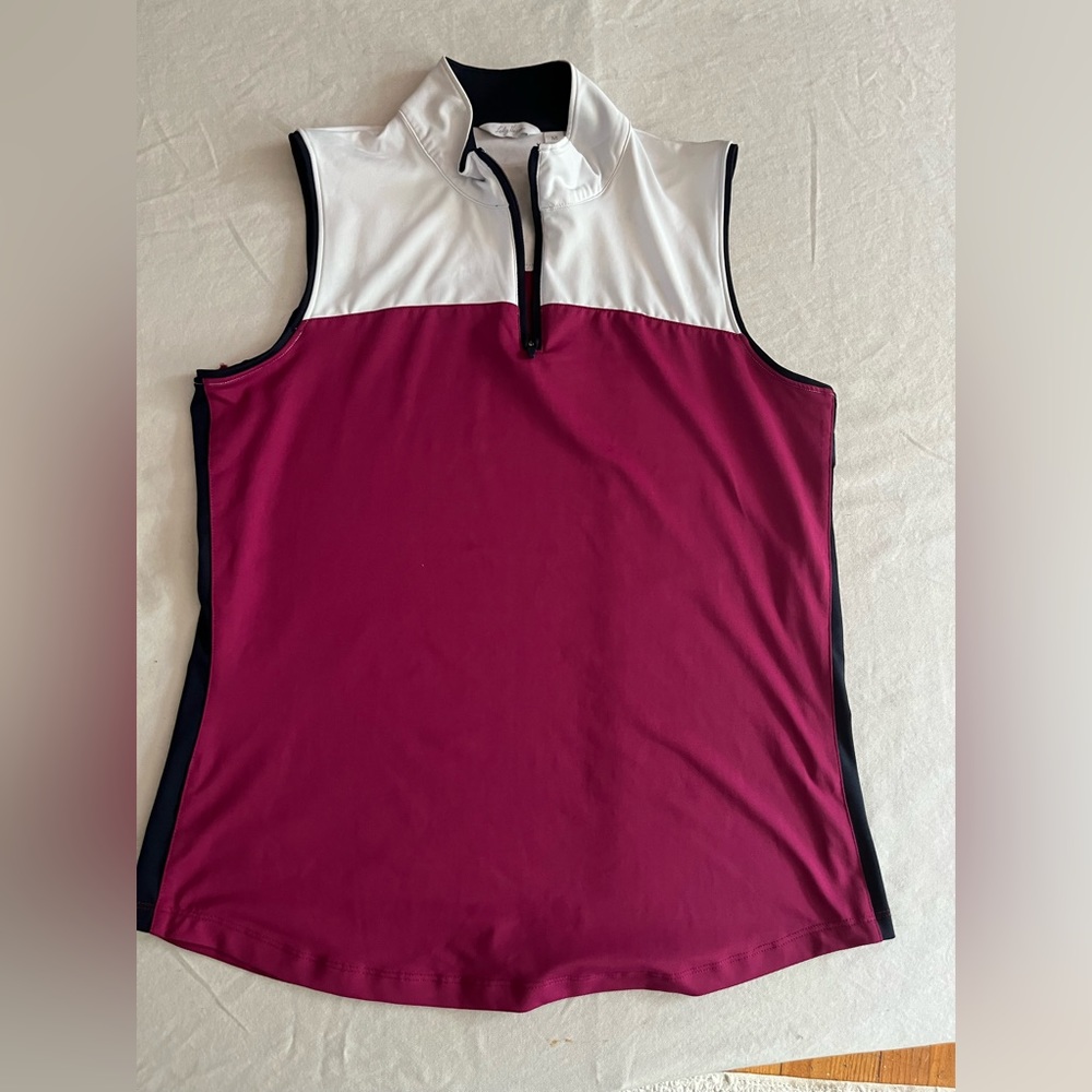 Lady Hagen Sleeveless Top - Burgundy and White